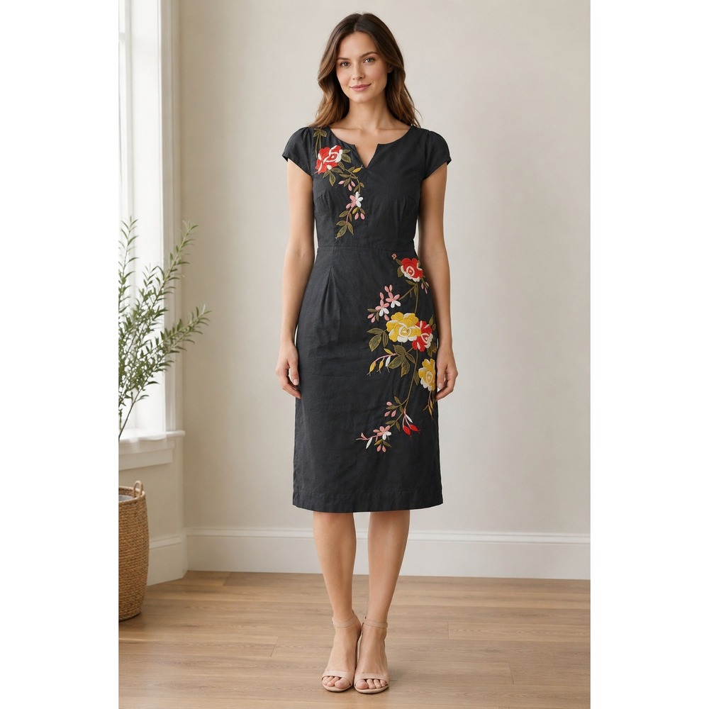 Anthropologie Moulinette Soeurs Embroidered Cotton Sheath Dress Size 10 India